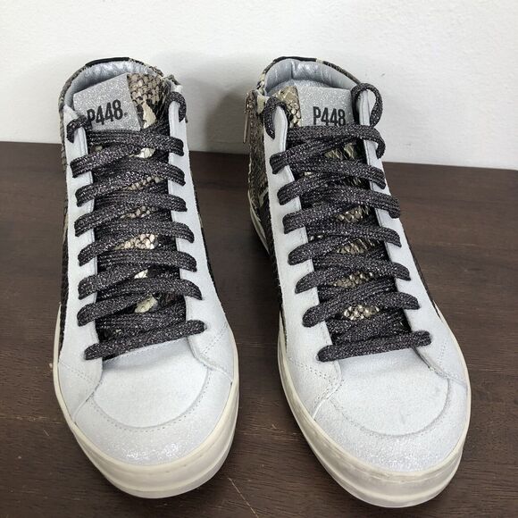 New P448 Skate Snakeskin Print Leather High Top Sneaker Glitter Laces Sz 35/US 5 - Picture 3 of 12